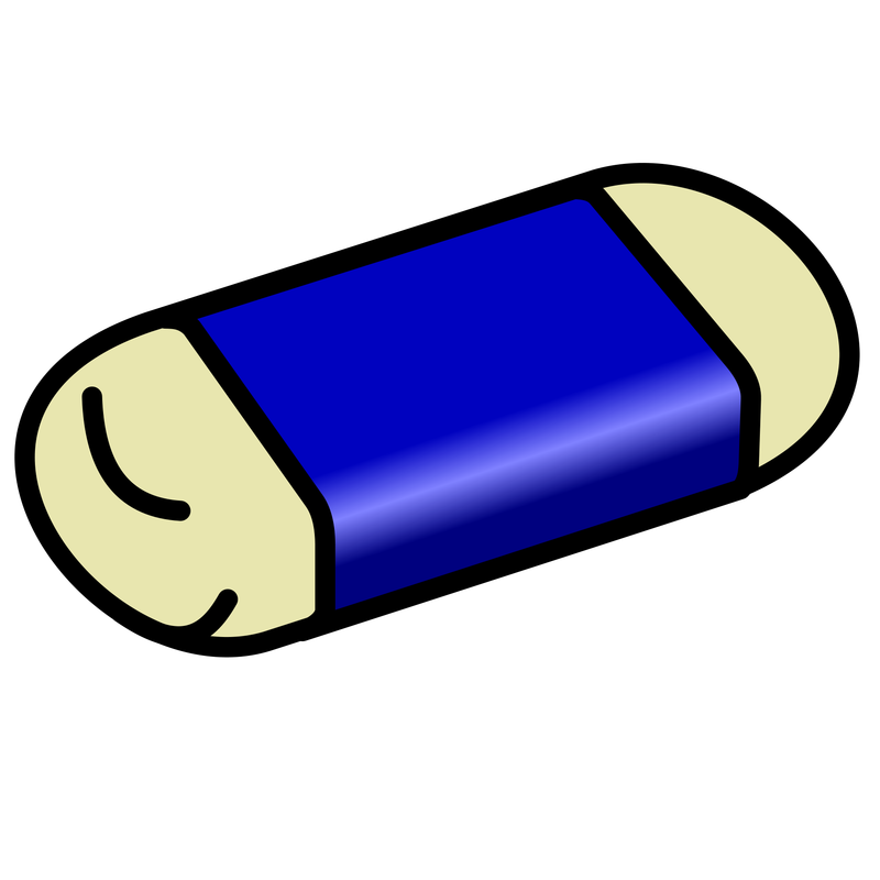 an off-white (light yellow) eraser with a blue wrapper around the middle.